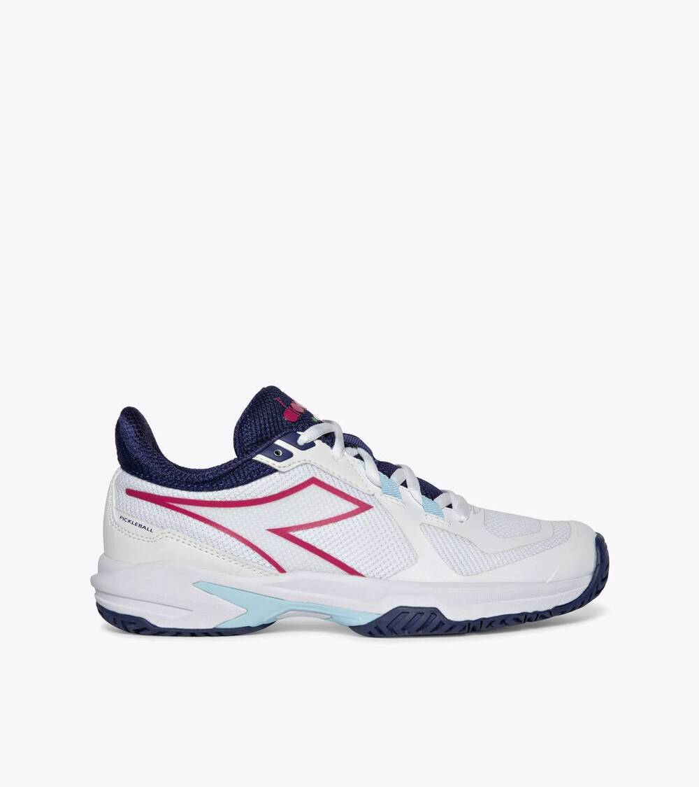 NEW DIADORA women’s trofeo 2 ag pickleball shoe in white/ blueprint/ pink yarrow
